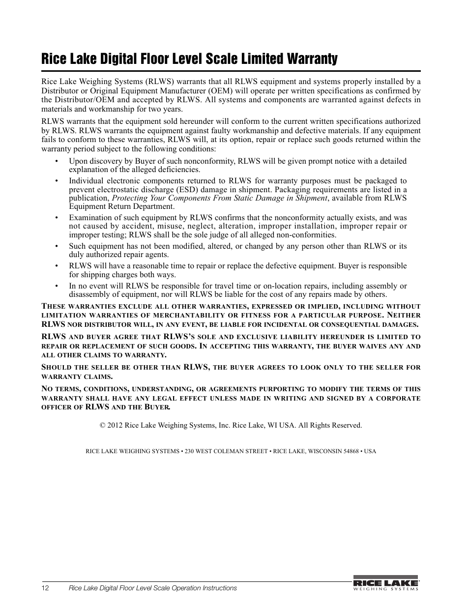 Rice Lake Floor Level Digital Physcian Scale (150-10-7) - RL150-10-7 Operation Instructions User Manual | Page 16 / 18