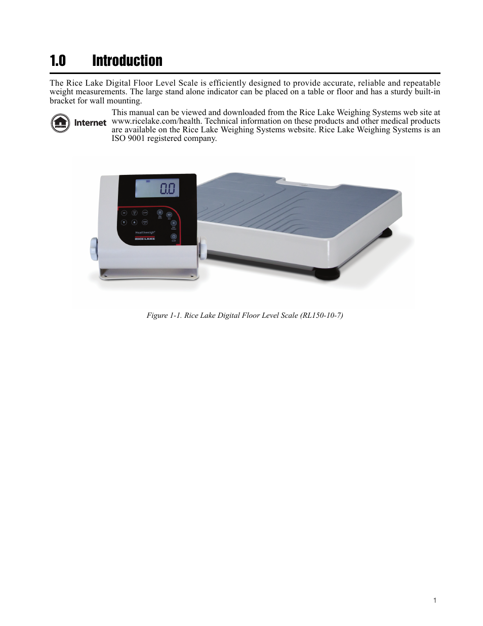 0 introduction | Rice Lake Floor Level Digital Physcian Scale (150-10-7) - RL150-10-7 Operation Instructions User Manual | Page 5 / 18