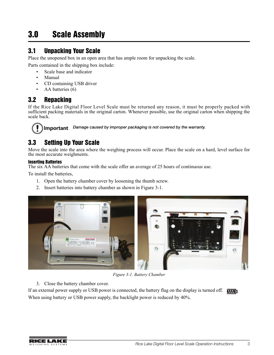 0 scale assembly, 1 unpacking your scale, 2 repacking | 3 setting up your scale | Rice Lake Floor Level Digital Physcian Scale (150-10-7) - RL150-10-7 Operation Instructions User Manual | Page 7 / 18