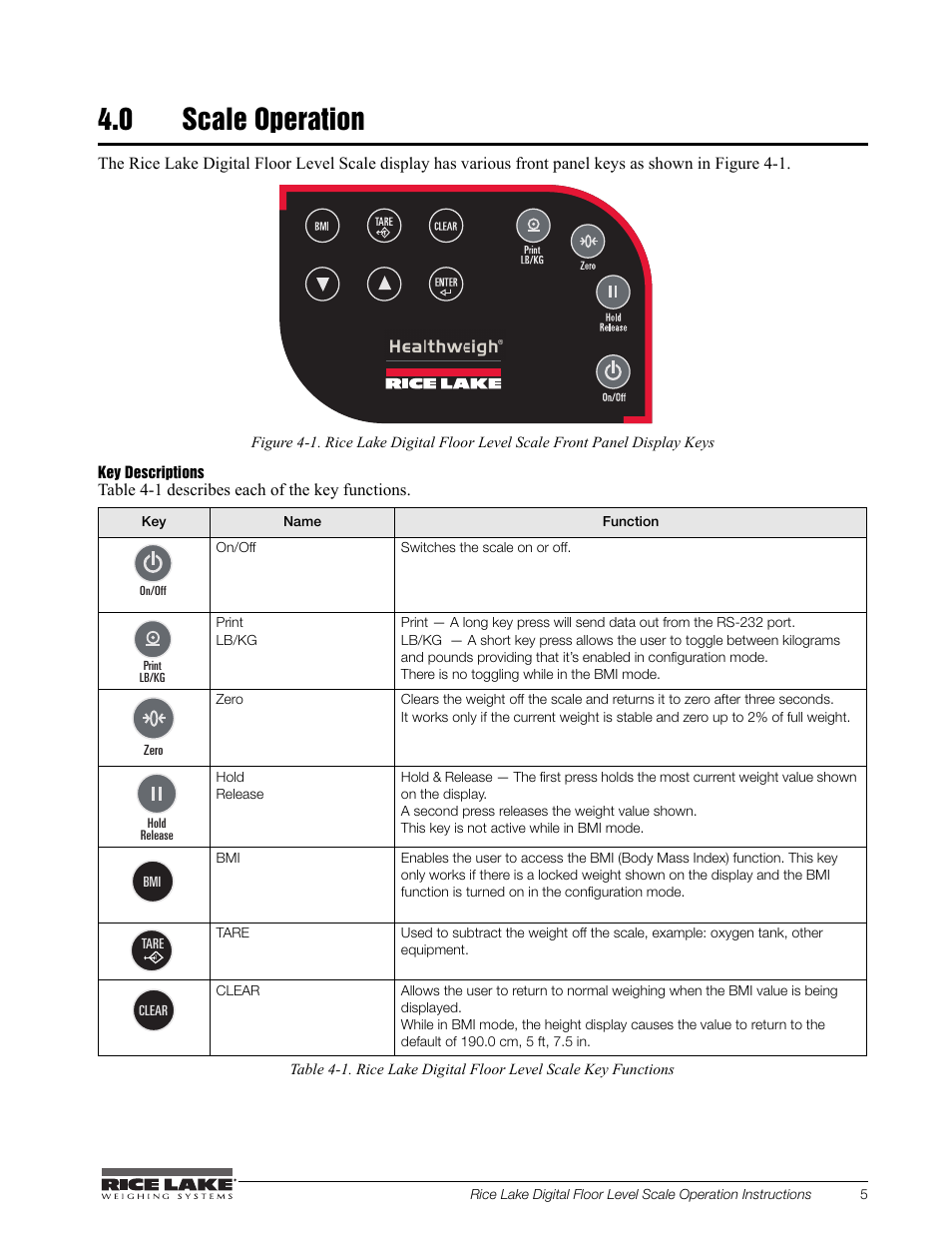 0 scale operation | Rice Lake Floor Level Digital Physcian Scale (150-10-7) - RL150-10-7 Operation Instructions User Manual | Page 9 / 18