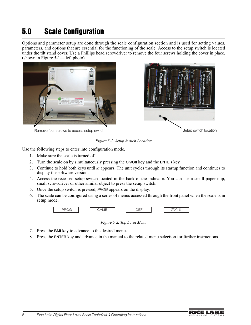 0 scale configuration | Rice Lake Floor Level Digital Physcian Scale (150-10-7) - RL150-10-7 Technical & Operation Instructions User Manual | Page 12 / 30