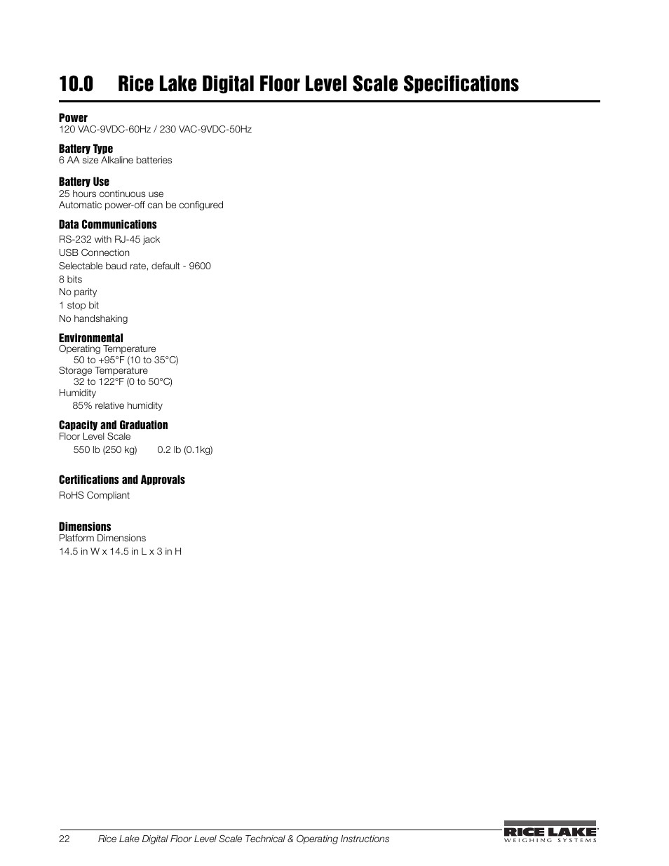 Rice Lake Floor Level Digital Physcian Scale (150-10-7) - RL150-10-7 Technical & Operation Instructions User Manual | Page 26 / 30