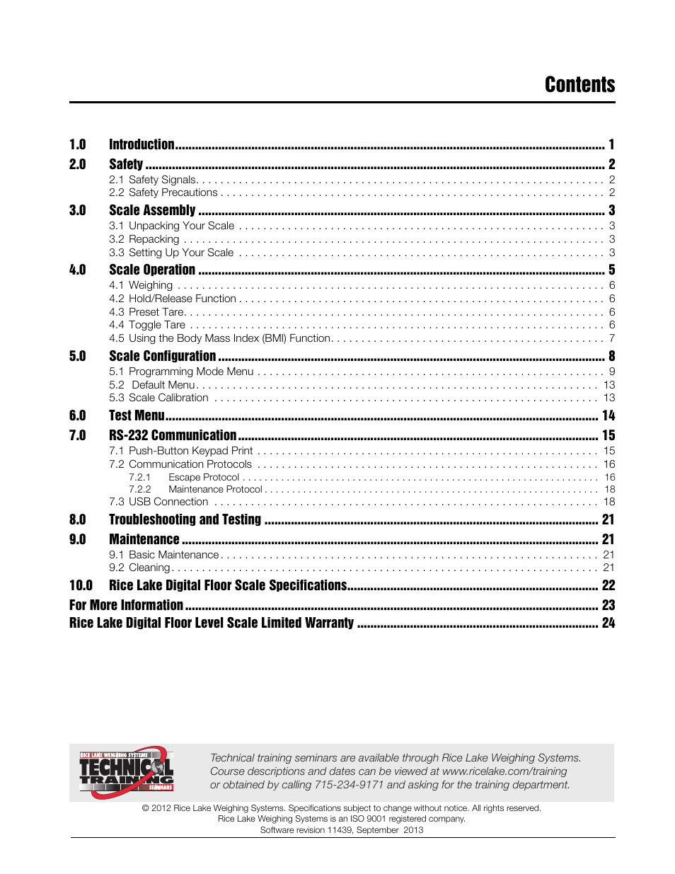 Rice Lake Floor Level Digital Physcian Scale (150-10-7) - RL150-10-7 Technical & Operation Instructions User Manual | Page 3 / 30