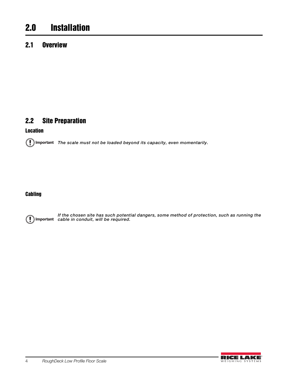 0 installation, 1 overview, 2 site preparation | Installation, 1 overview 2.2 site preparation | Rice Lake Washdown User Manual | Page 8 / 26