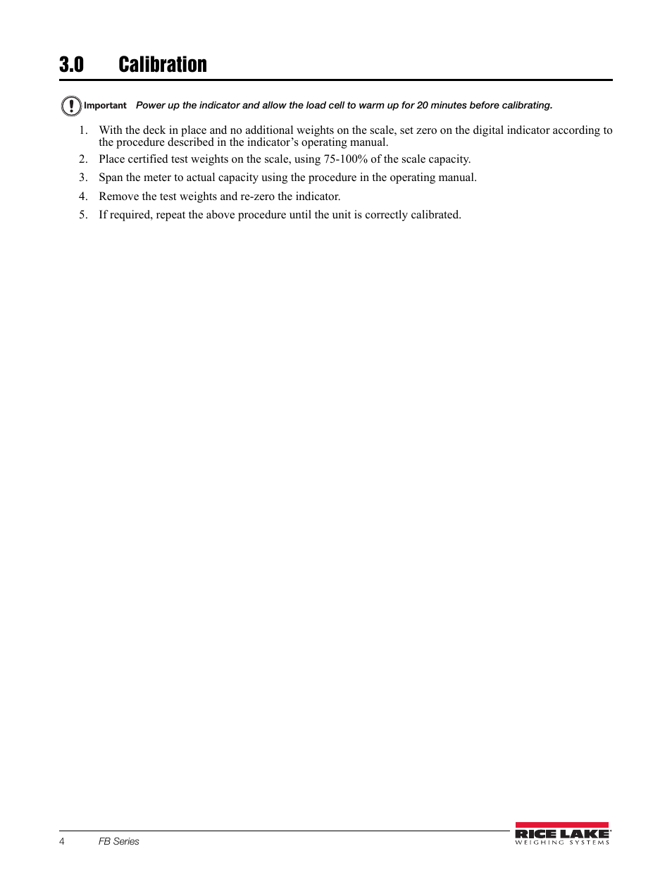 0 calibration, Remove the test weights and re-zero the indicator | Rice Lake Floor Scales - SURVIVOR FB Series Electronic Flexure Base User Manual | Page 8 / 14