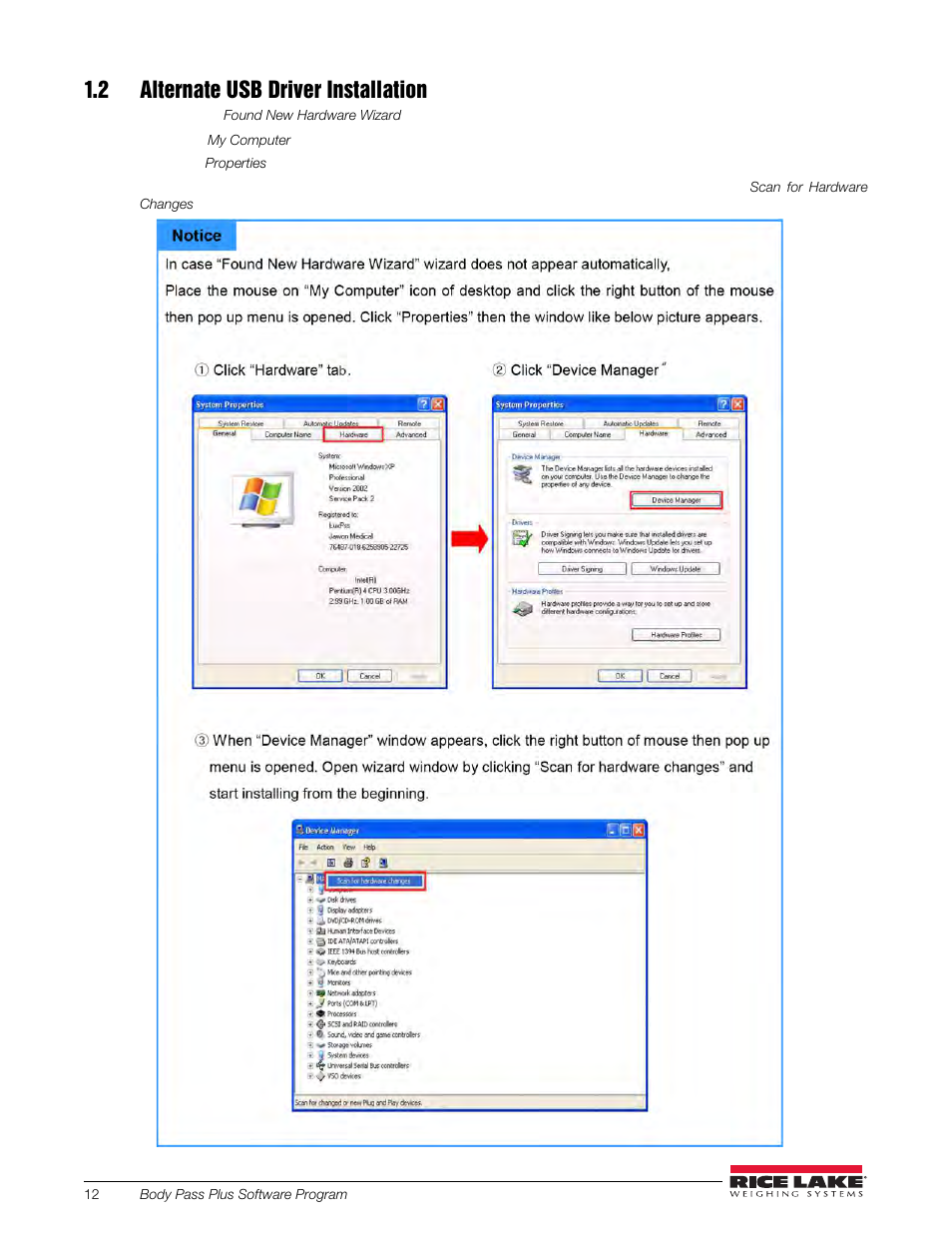 2 alternate usb driver installation | Rice Lake Upper Body Single Frequency Composition Analyzer - D1000-2 - Pass Plus Software User Manual | Page 16 / 38