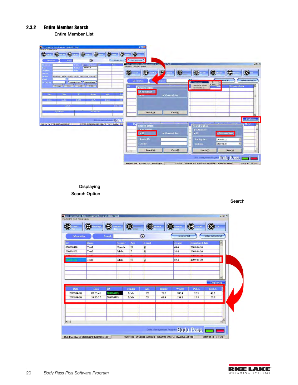 2 entire member search | Rice Lake Upper Body Single Frequency Composition Analyzer - D1000-2 - Pass Plus Software User Manual | Page 24 / 38