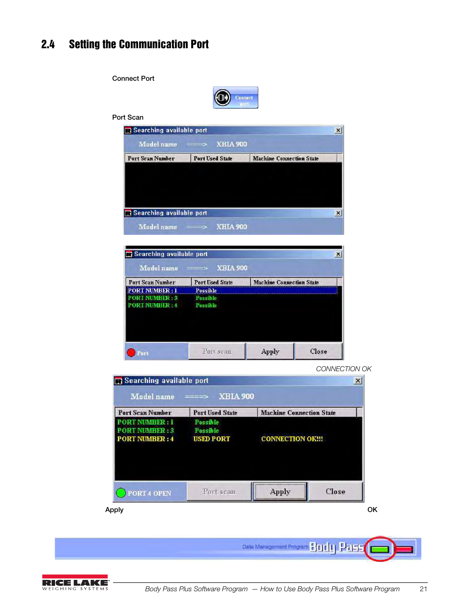 4 setting the communication port | Rice Lake Upper Body Single Frequency Composition Analyzer - D1000-2 - Pass Plus Software User Manual | Page 25 / 38