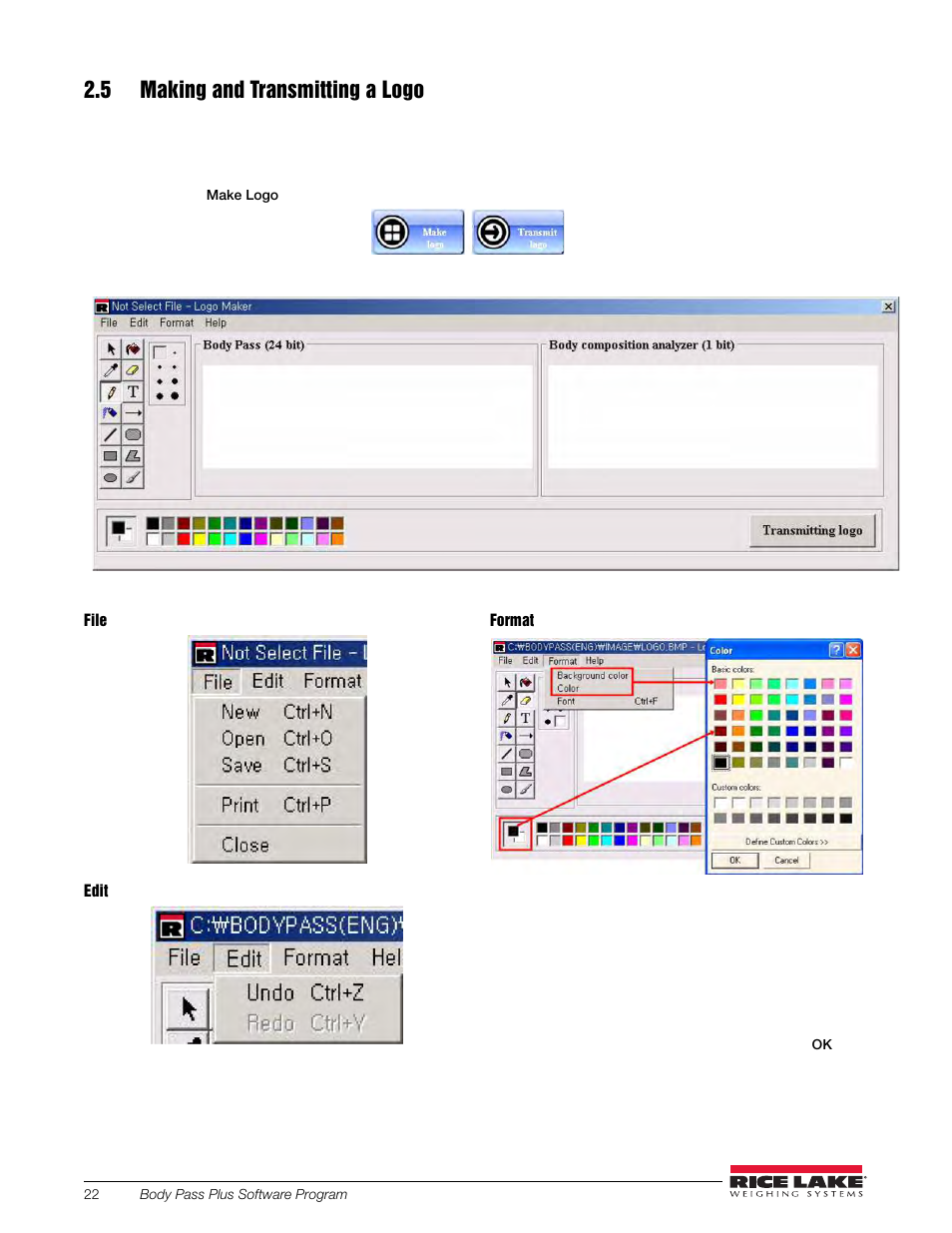 5 making and transmitting a logo | Rice Lake Upper Body Single Frequency Composition Analyzer - D1000-2 - Pass Plus Software User Manual | Page 26 / 38