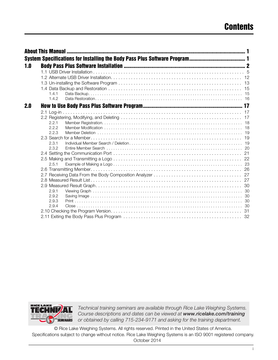 Rice Lake Upper Body Single Frequency Composition Analyzer - D1000-2 - Pass Plus Software User Manual | Page 3 / 38