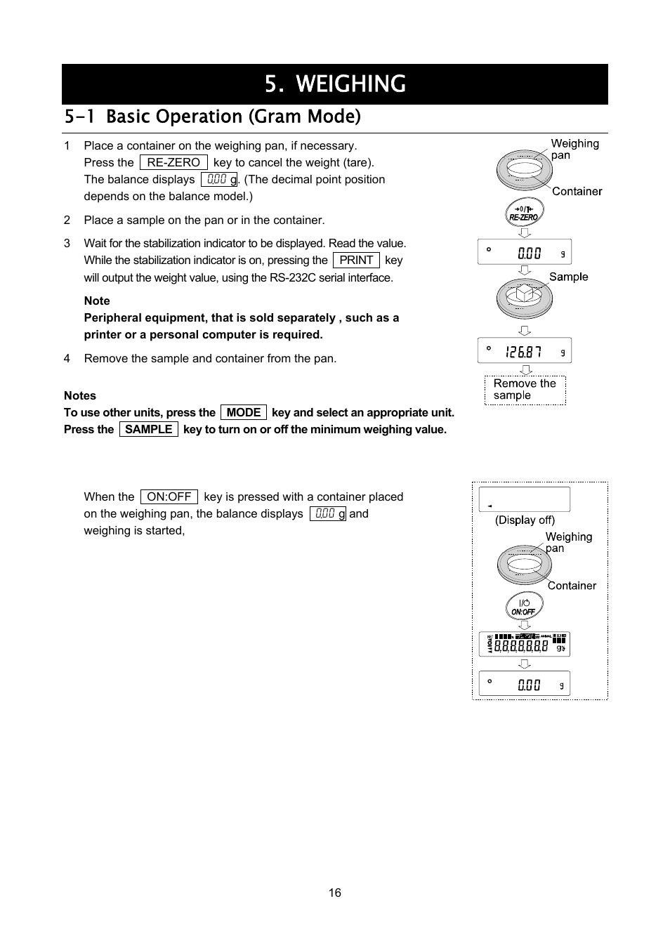 Weighing, 1 basic operation (gram mode) | Rice Lake FX-i WP Series, A&D Weighing User Manual | Page 18 / 80