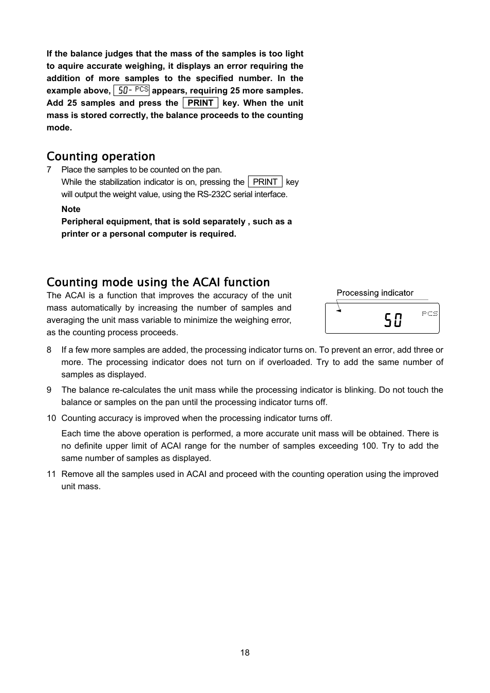 Counting operation, Counting mode using the acai function | Rice Lake FX-i WP Series, A&D Weighing User Manual | Page 20 / 80