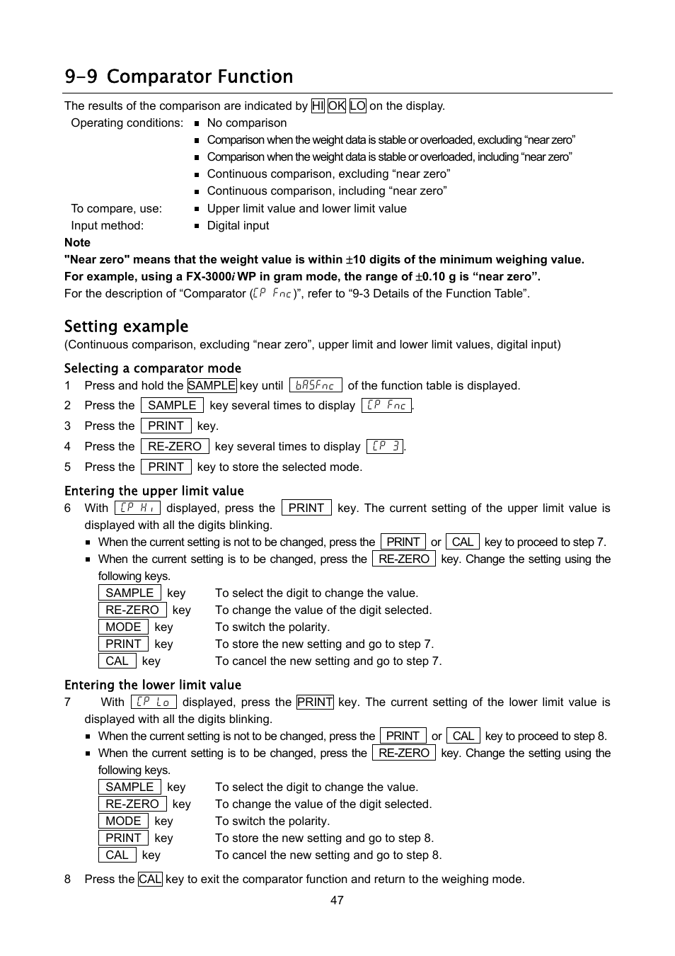 9 comparator function, Setting example | Rice Lake FX-i WP Series, A&D Weighing User Manual | Page 49 / 80