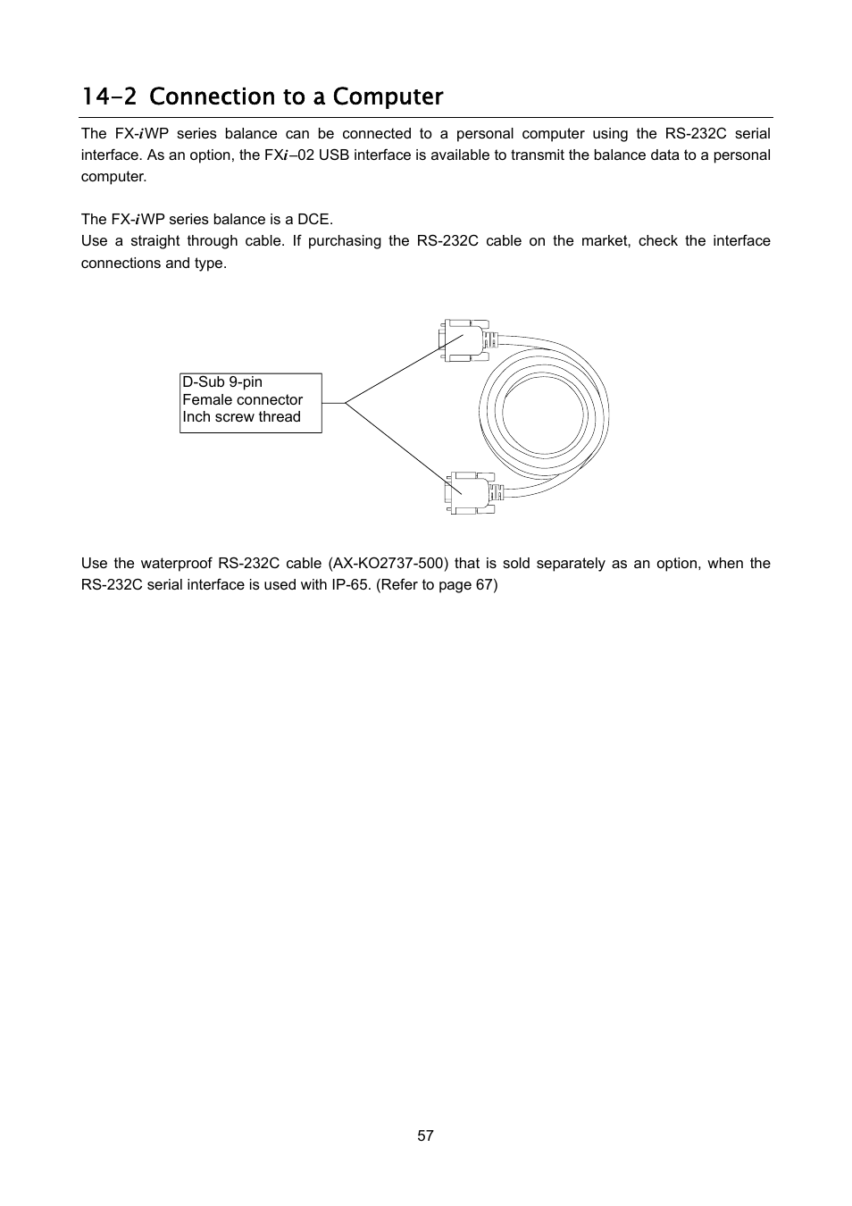 2 connection to a computer | Rice Lake FX-i WP Series, A&D Weighing User Manual | Page 59 / 80