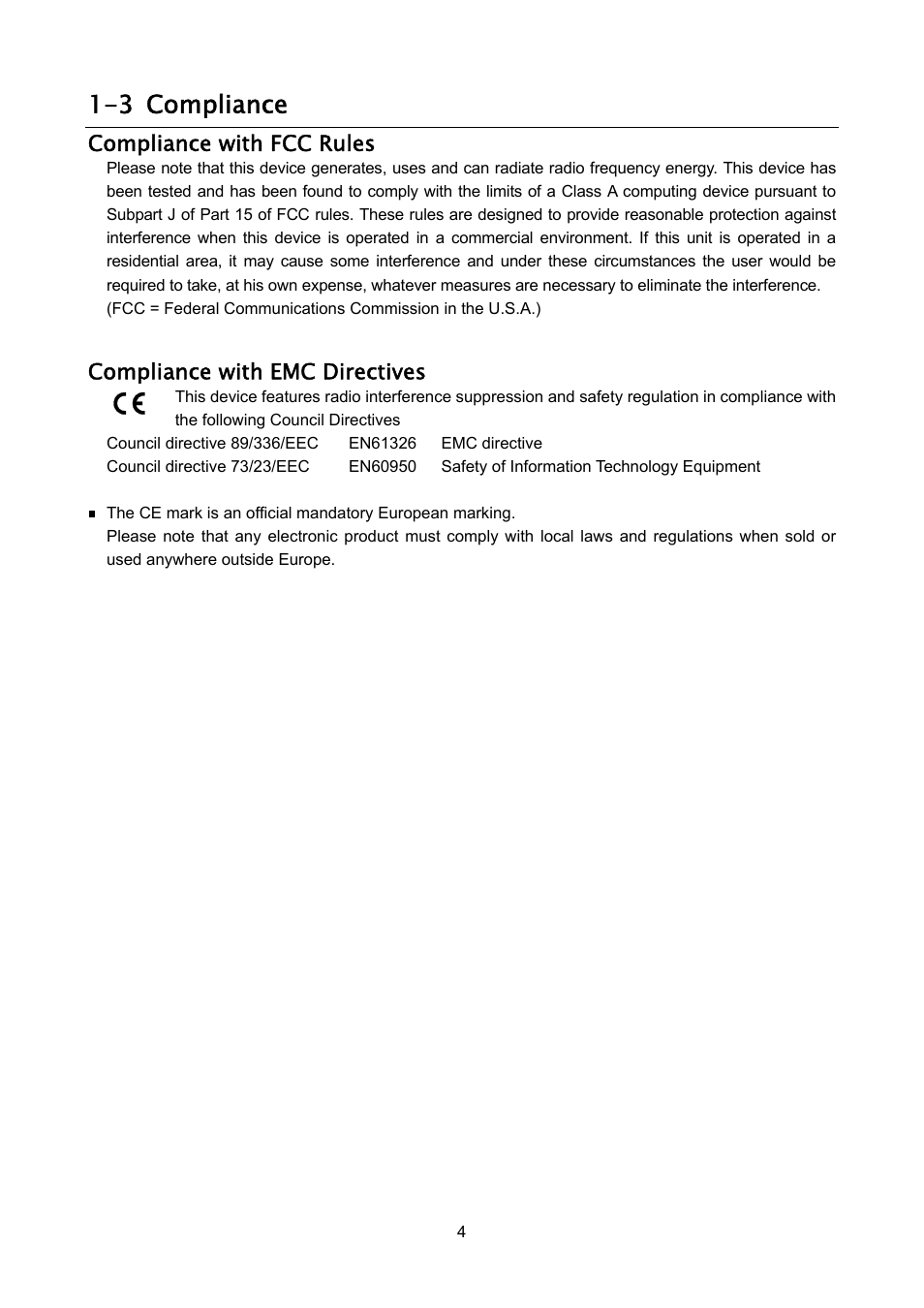 3 compliance, Compliance with fcc rules, Compliance with emc directives | Rice Lake FX-i WP Series, A&D Weighing User Manual | Page 6 / 80