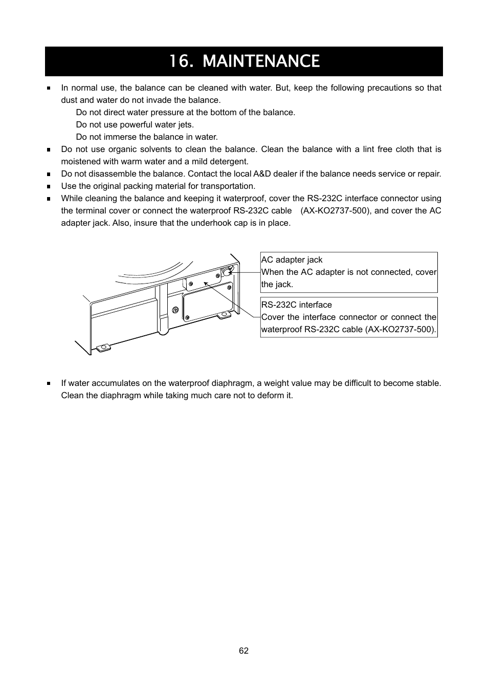 Maintenance | Rice Lake FX-i WP Series, A&D Weighing User Manual | Page 64 / 80