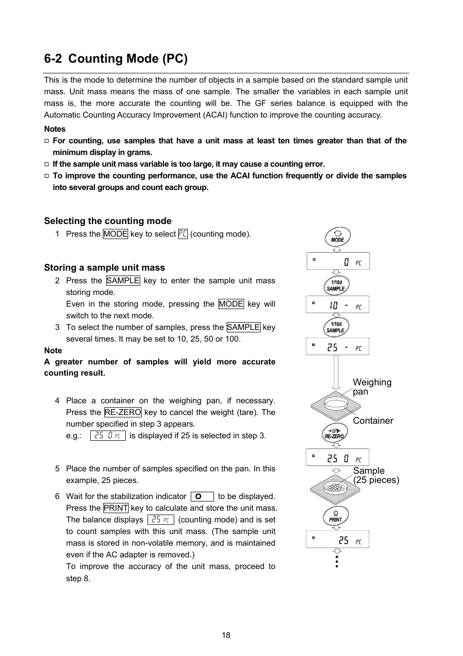 2 counting mode (pc) | Rice Lake GF Series, A&D Weighing User Manual | Page 20 / 82