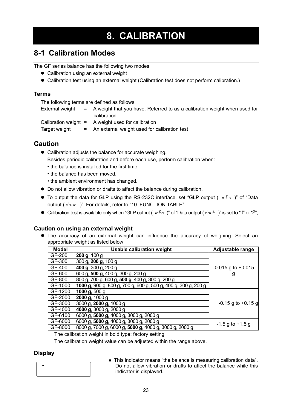 Calibration, 1 calibration modes, Caution | Rice Lake GF Series, A&D Weighing User Manual | Page 25 / 82