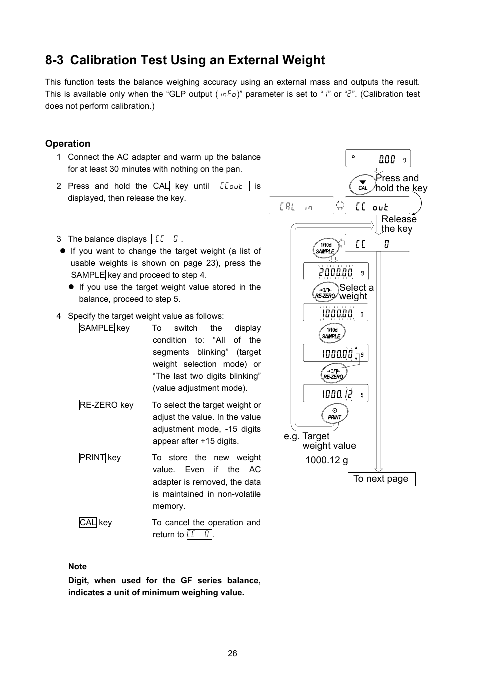 3 calibration test using an external weight | Rice Lake GF Series, A&D Weighing User Manual | Page 28 / 82