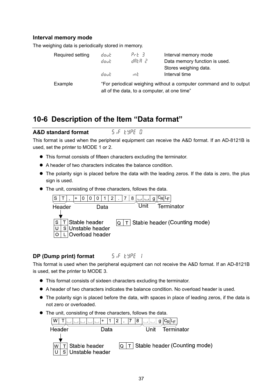 6 description of the item “data format | Rice Lake GF Series, A&D Weighing User Manual | Page 39 / 82