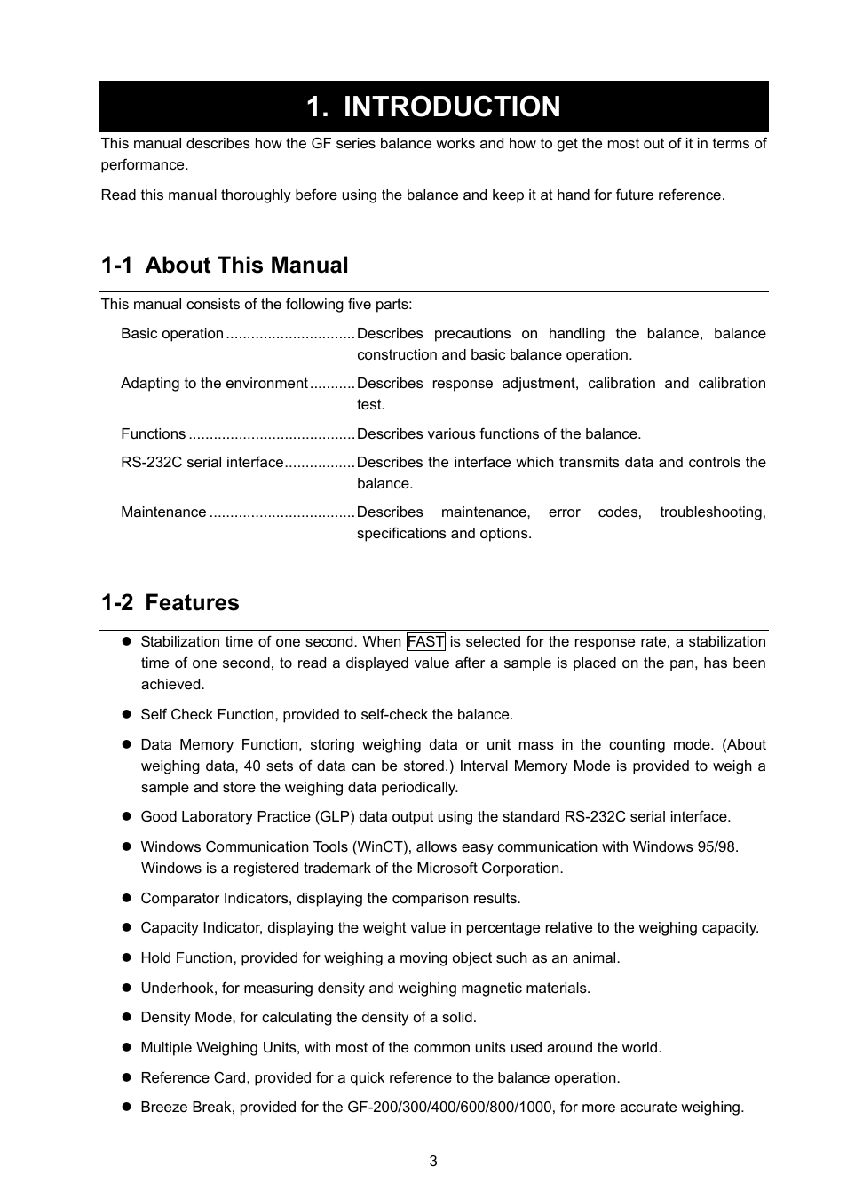 Introduction, 1 about this manual, 2 features | Rice Lake GF Series, A&D Weighing User Manual | Page 5 / 82