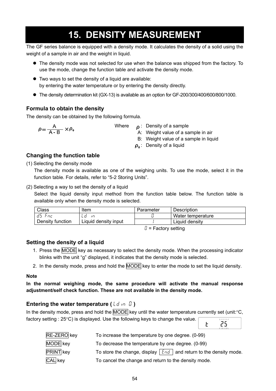 Density measurement | Rice Lake GF Series, A&D Weighing User Manual | Page 56 / 82