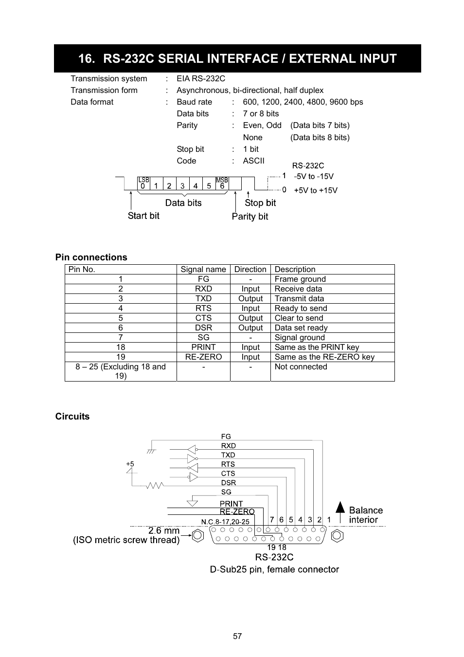 Rs-232c serial interface / external input | Rice Lake GF Series, A&D Weighing User Manual | Page 59 / 82