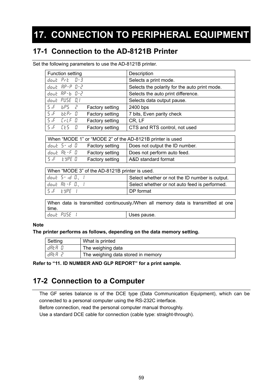 Connection to peripheral equipment, 2 connection to a computer | Rice Lake GF Series, A&D Weighing User Manual | Page 61 / 82