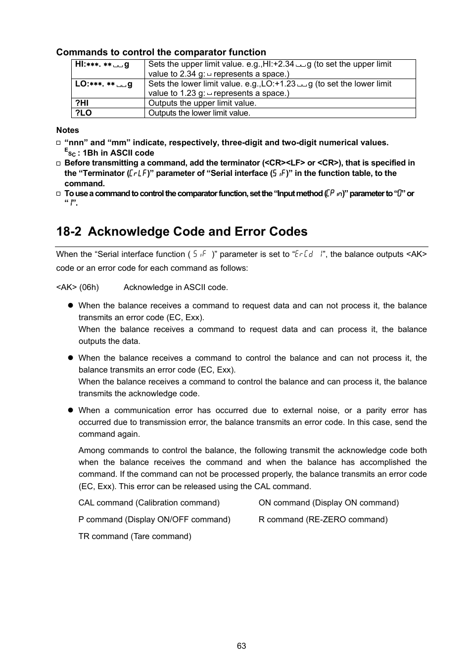 2 acknowledge code and error codes | Rice Lake GF Series, A&D Weighing User Manual | Page 65 / 82