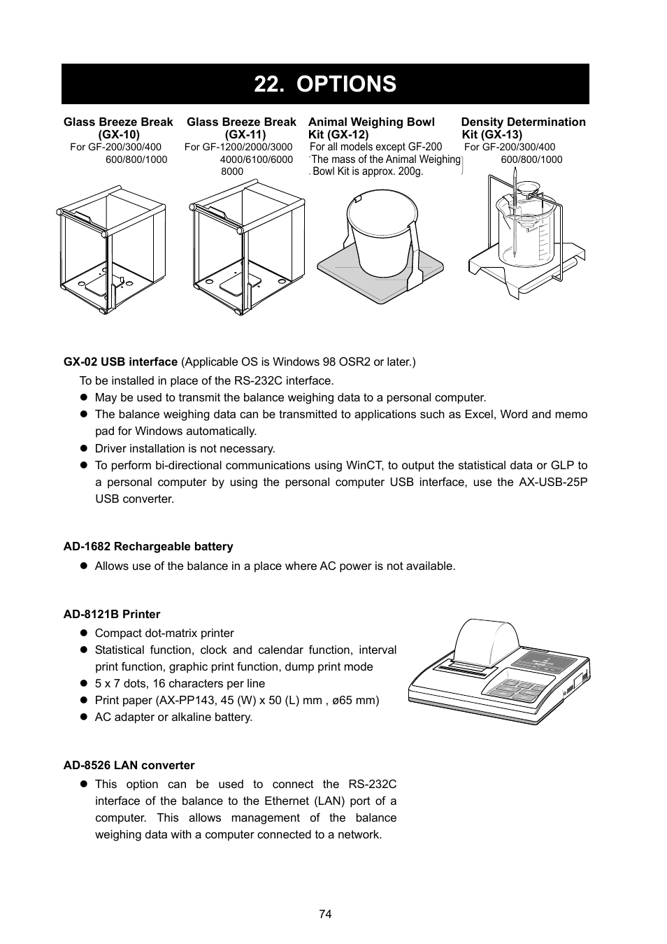 Options | Rice Lake GF Series, A&D Weighing User Manual | Page 76 / 82