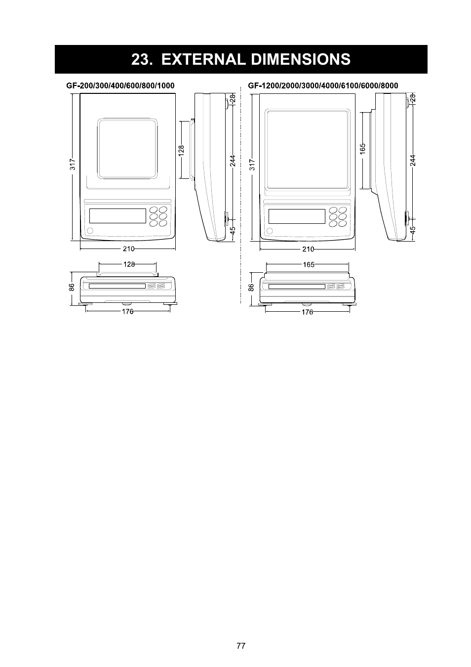 External dimensions | Rice Lake GF Series, A&D Weighing User Manual | Page 79 / 82