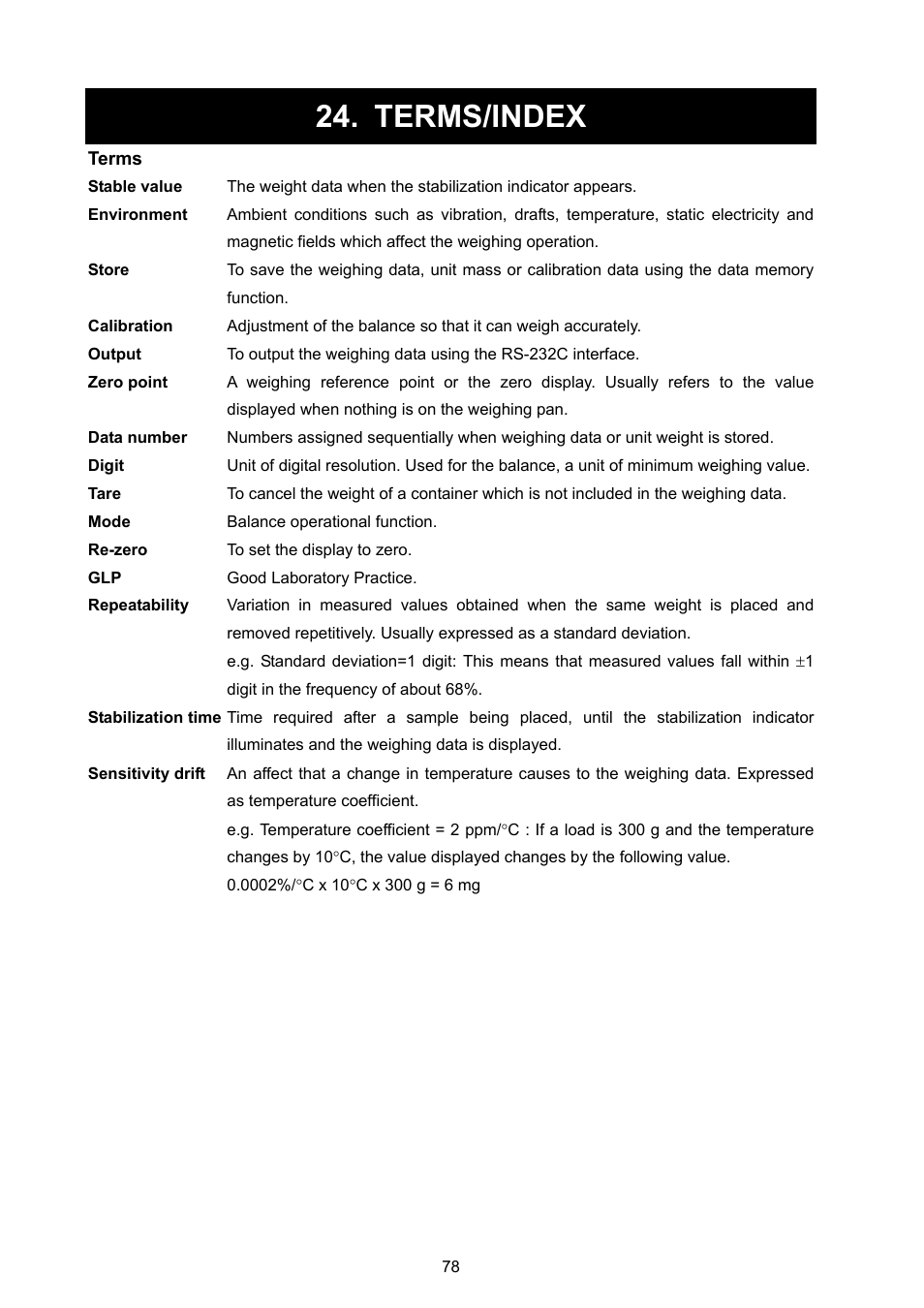 Terms/index | Rice Lake GF Series, A&D Weighing User Manual | Page 80 / 82