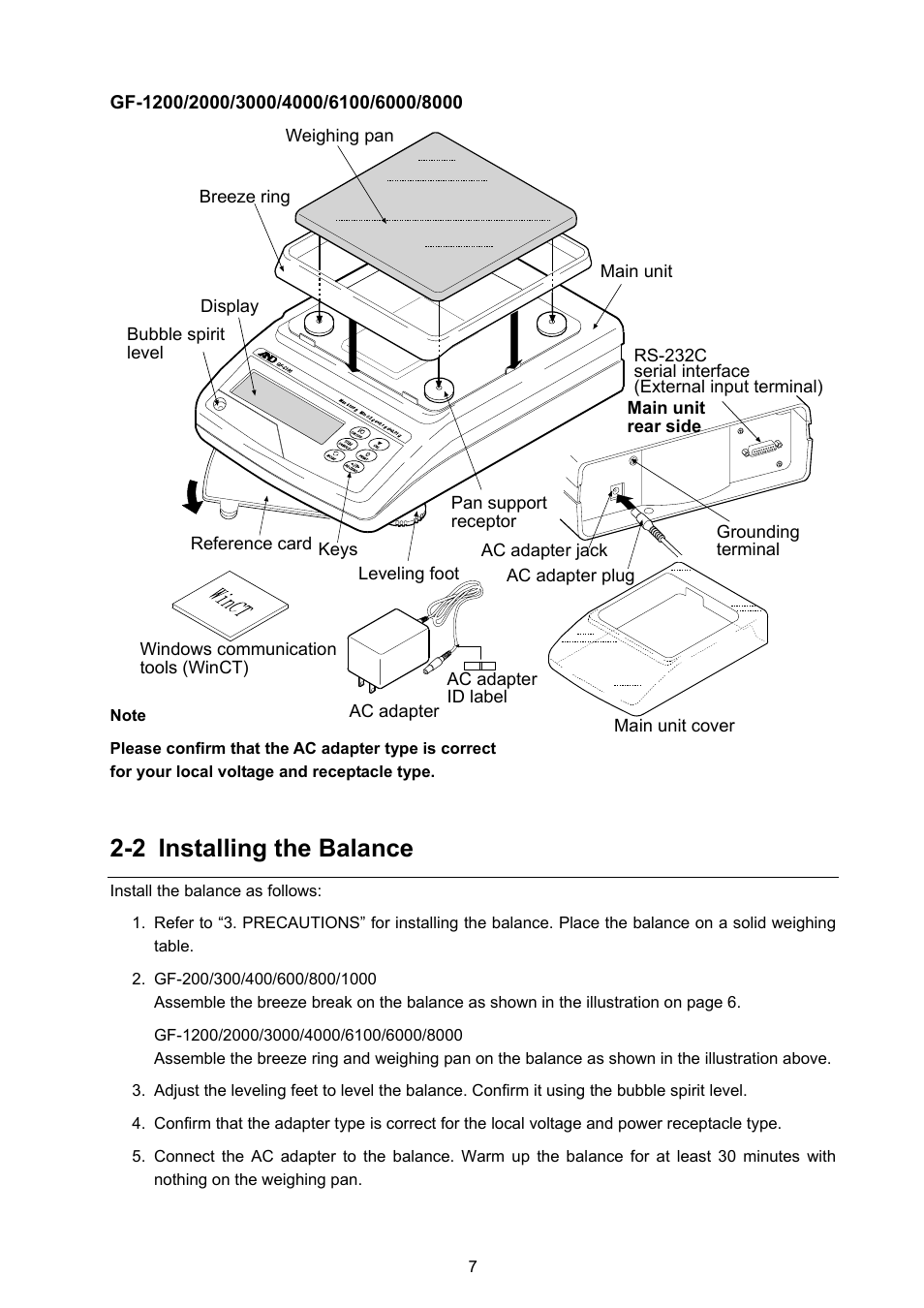 2 installing the balance | Rice Lake GF Series, A&D Weighing User Manual | Page 9 / 82