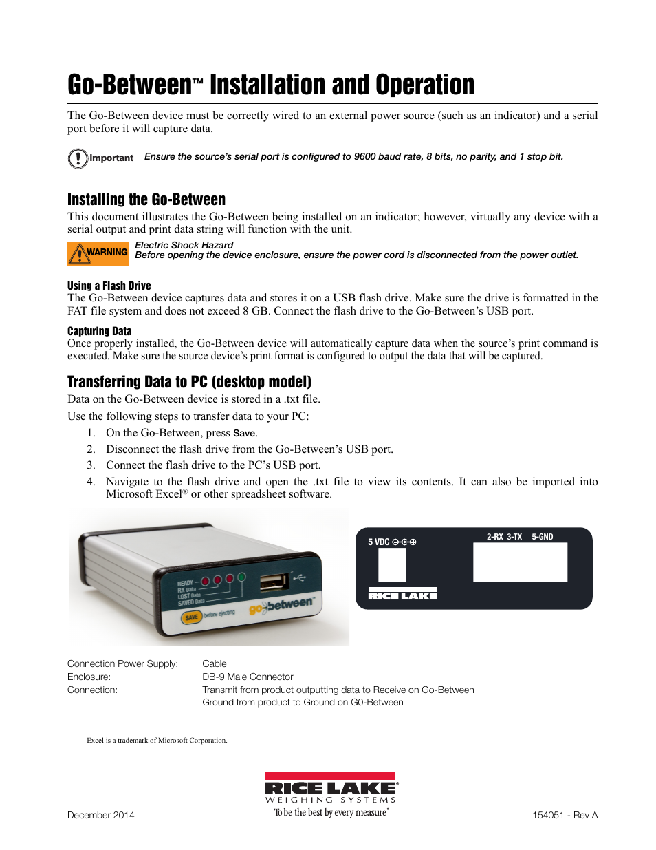 Rice Lake Go-Between, Data Capture and Storage User Manual | 4 pages