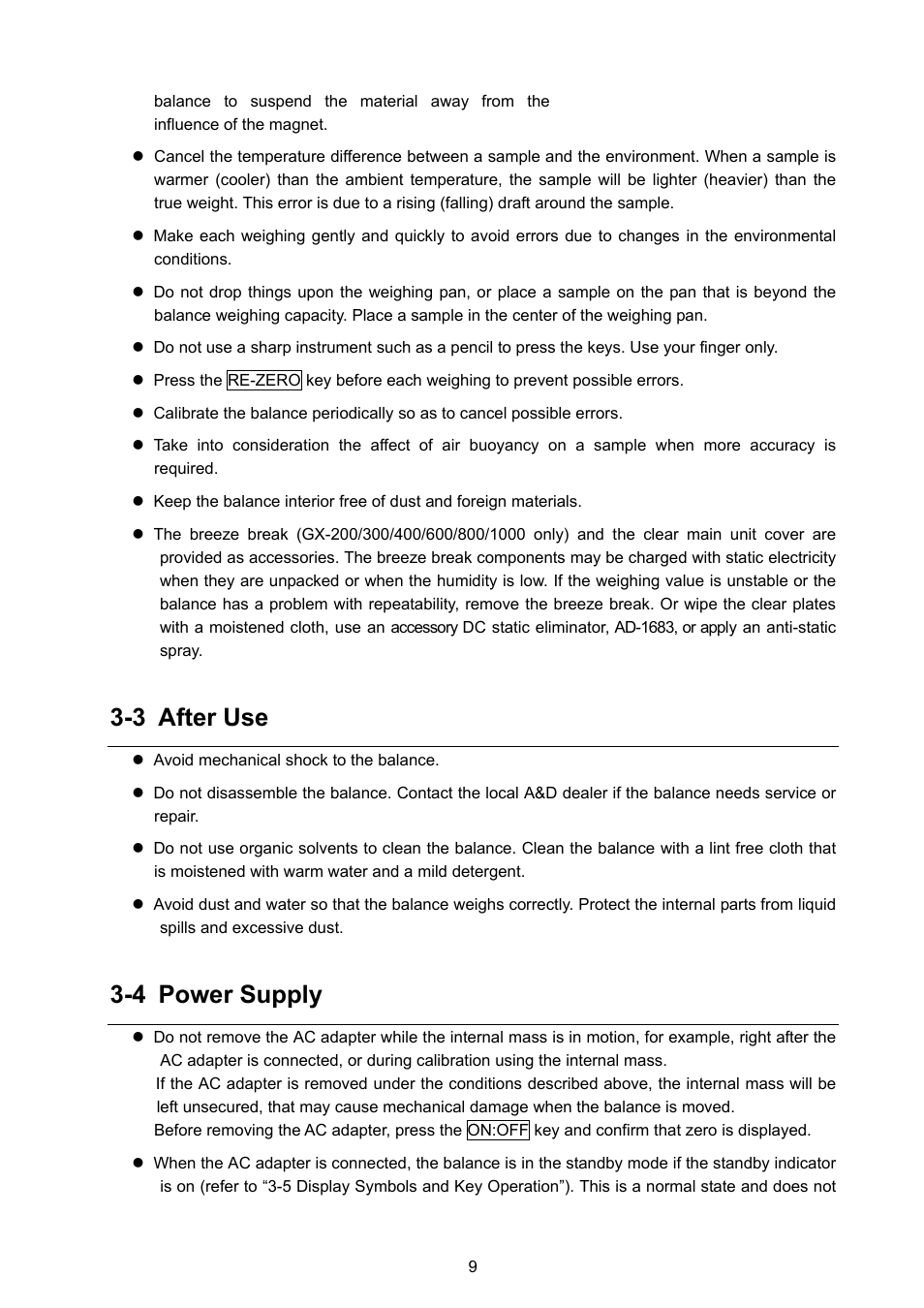 3 after use, 4 power supply | Rice Lake GX Series, A&D Weighing User Manual | Page 11 / 86