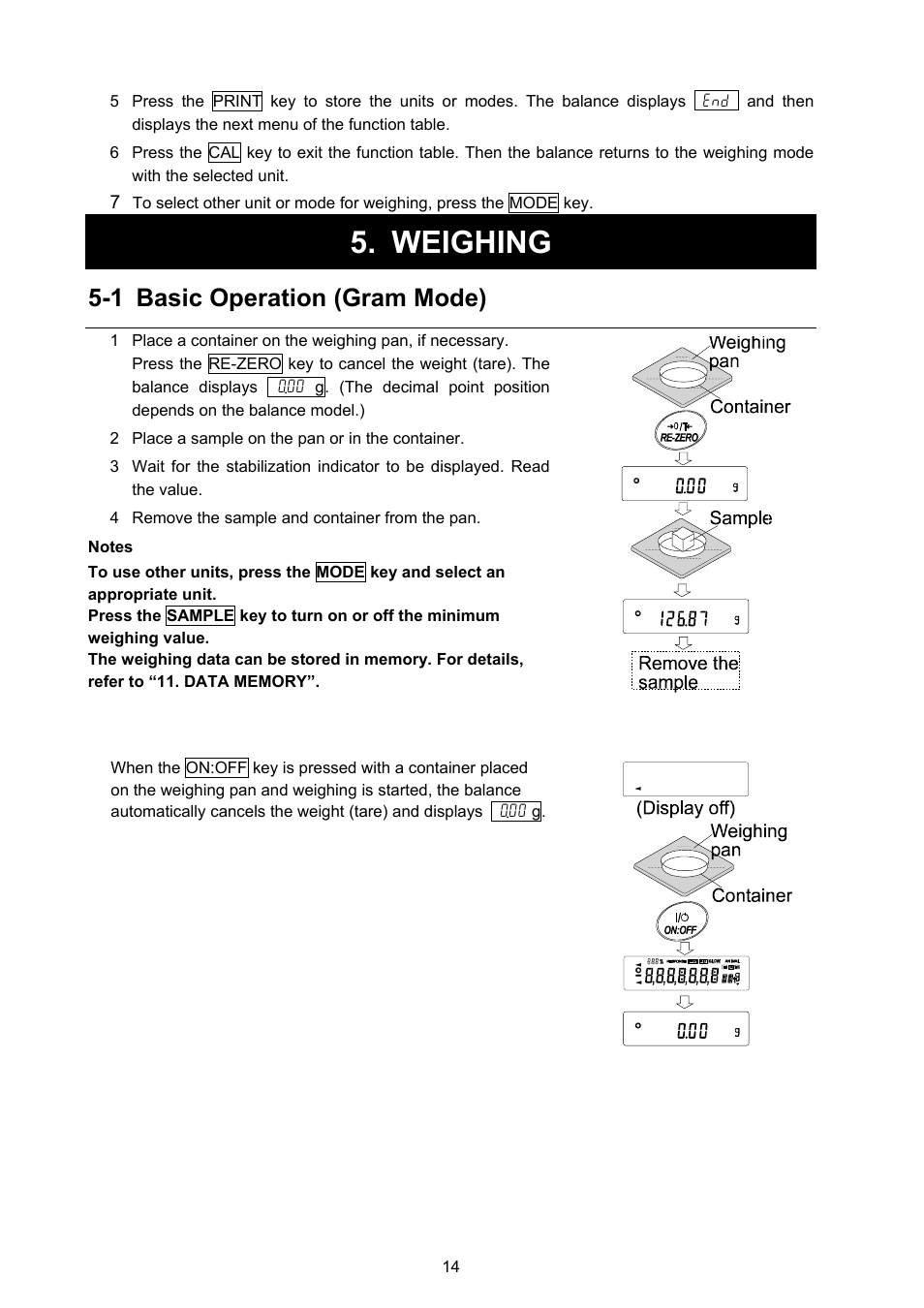 Weighing, 1 basic operation (gram mode) | Rice Lake GX Series, A&D Weighing User Manual | Page 16 / 86