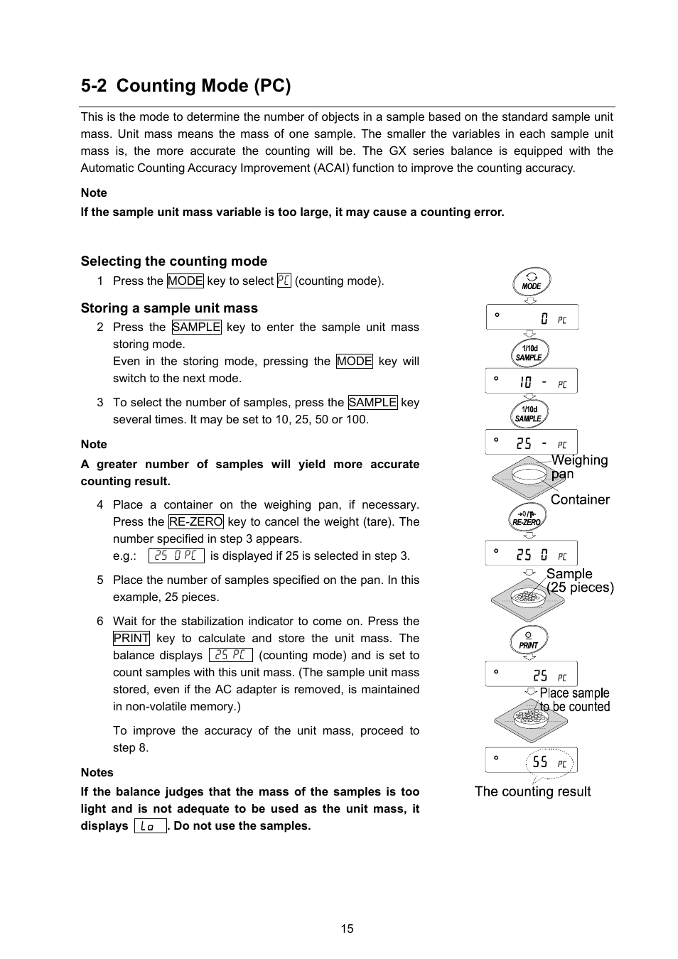 2 counting mode (pc) | Rice Lake GX Series, A&D Weighing User Manual | Page 17 / 86