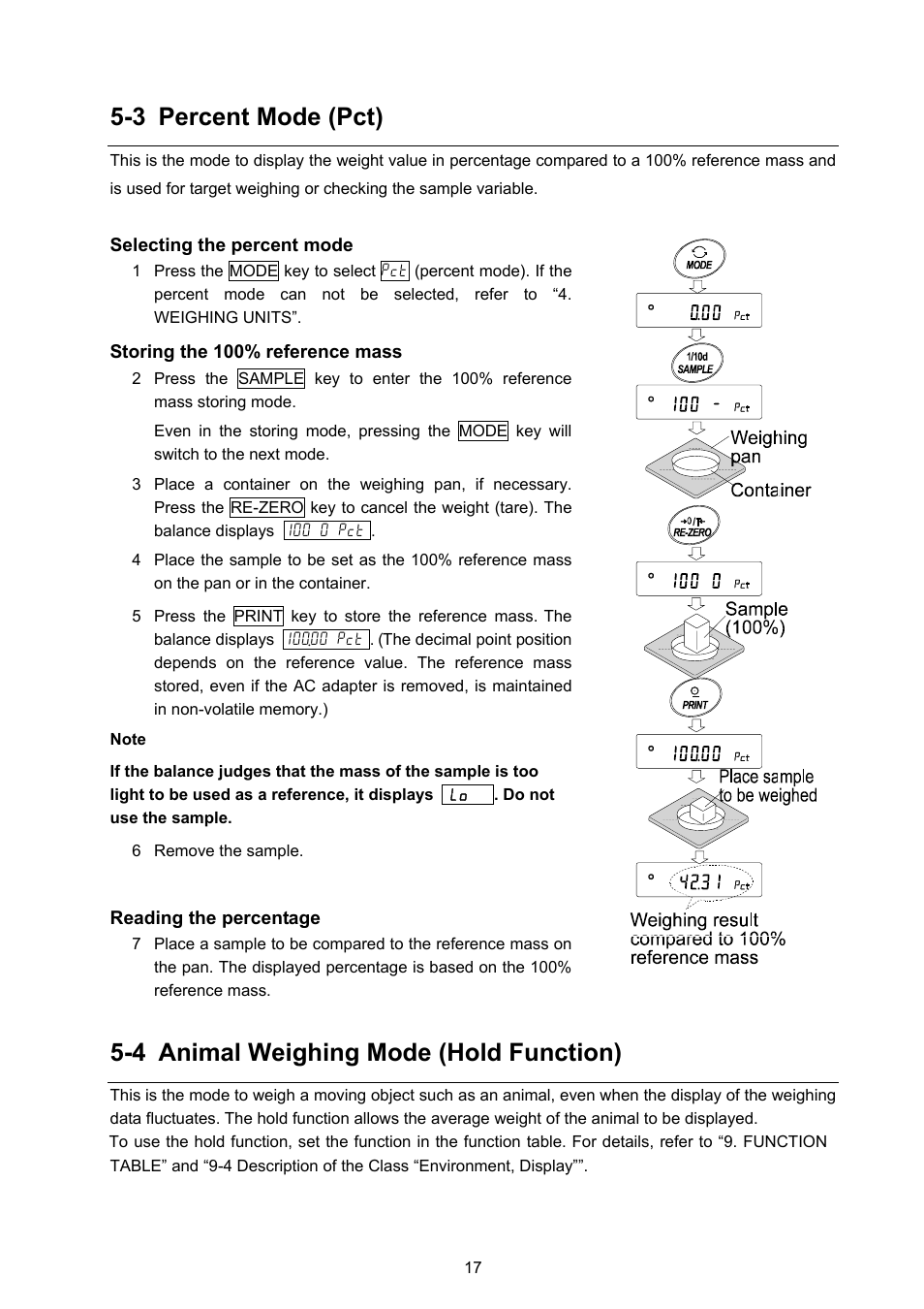 3 percent mode (pct), 4 animal weighing mode (hold function) | Rice Lake GX Series, A&D Weighing User Manual | Page 19 / 86