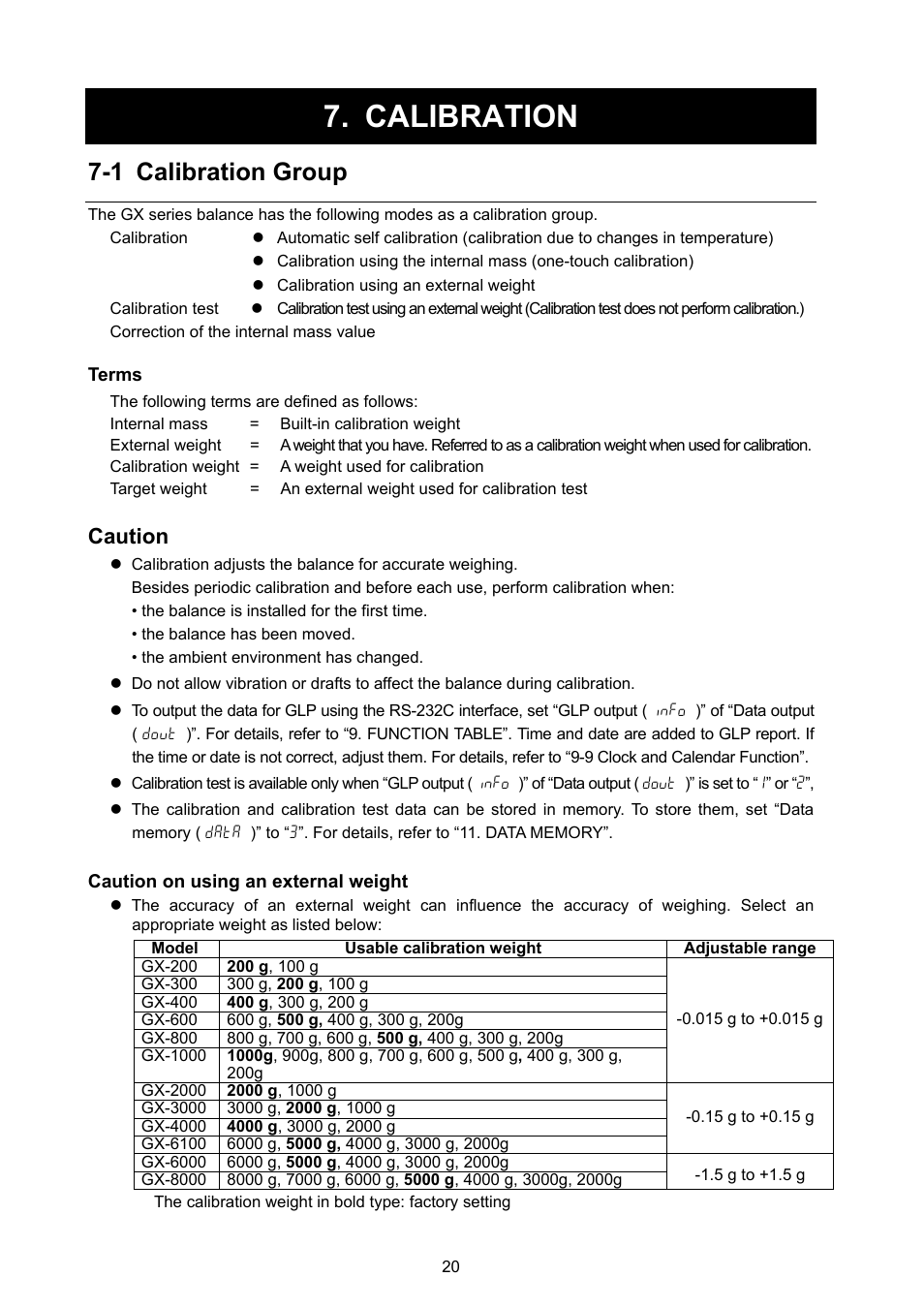 Calibration, 1 calibration group, Caution | Rice Lake GX Series, A&D Weighing User Manual | Page 22 / 86