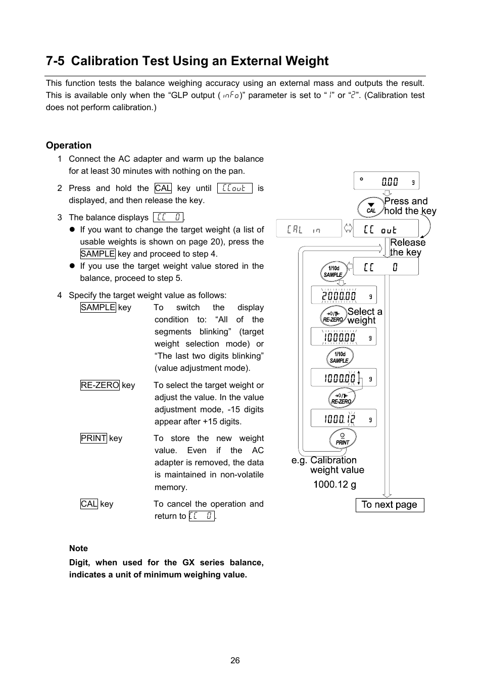 5 calibration test using an external weight | Rice Lake GX Series, A&D Weighing User Manual | Page 28 / 86