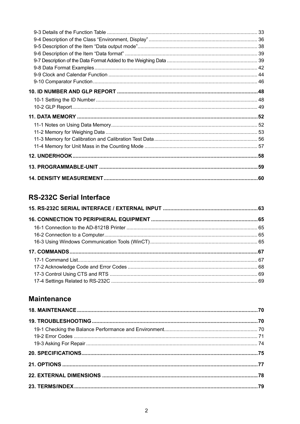 Rs-232c serial interface, Maintenance | Rice Lake GX Series, A&D Weighing User Manual | Page 4 / 86