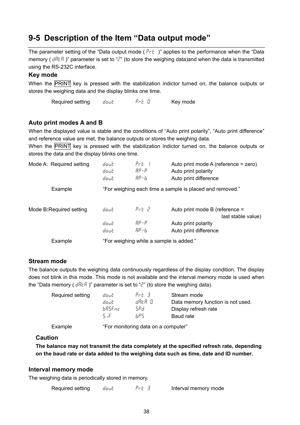 5 description of the item “data output mode | Rice Lake GX Series, A&D Weighing User Manual | Page 40 / 86