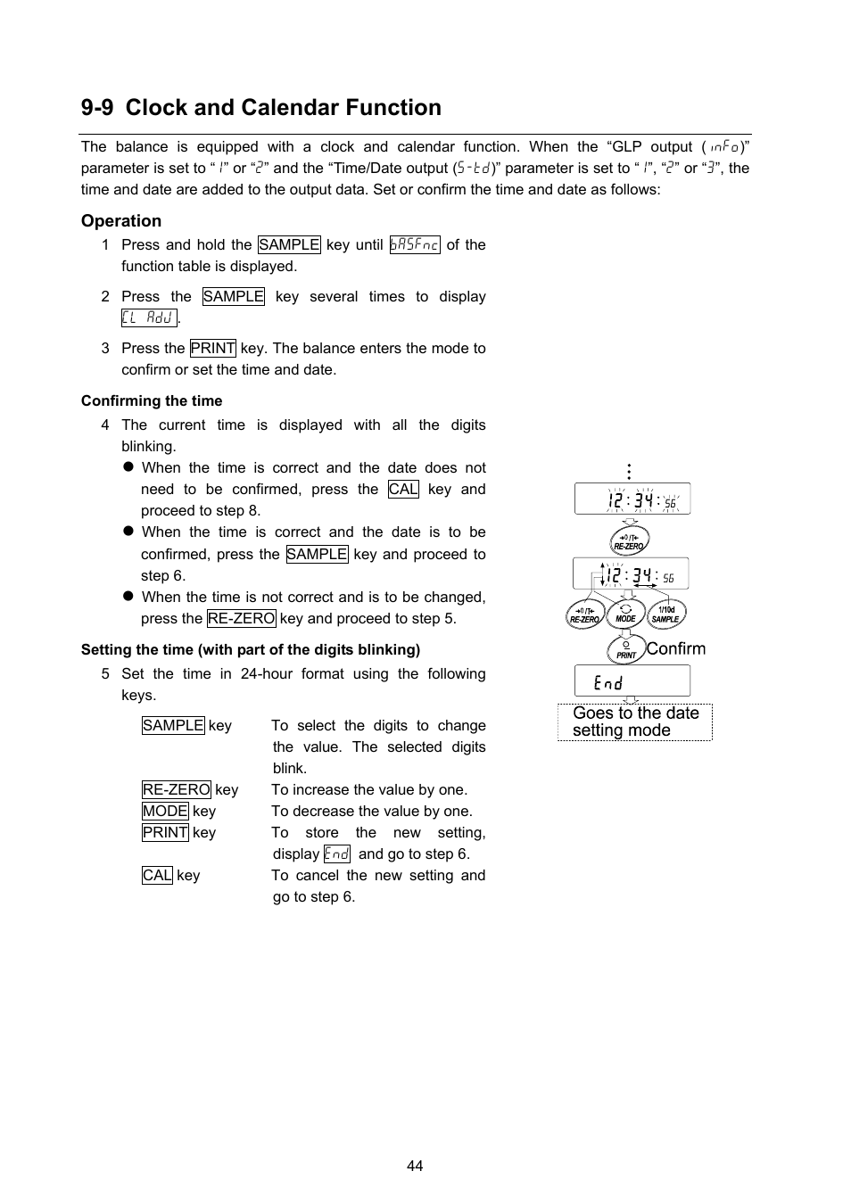 9 clock and calendar function | Rice Lake GX Series, A&D Weighing User Manual | Page 46 / 86