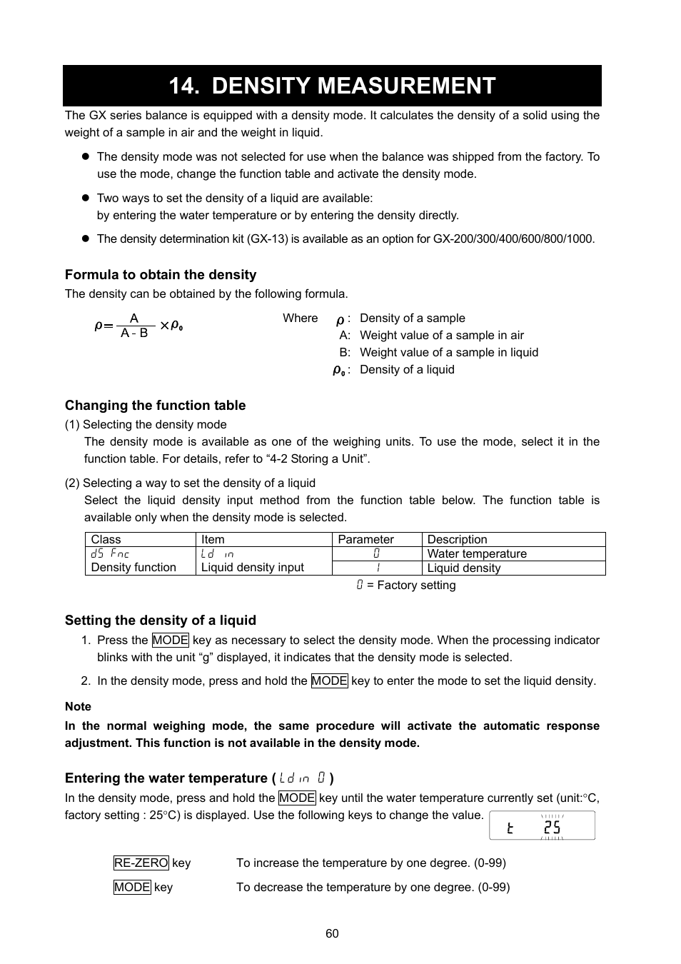 Density measurement | Rice Lake GX Series, A&D Weighing User Manual | Page 62 / 86