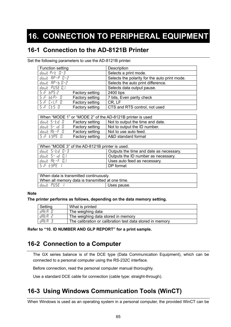 Connection to peripheral equipment, 2 connection to a computer, 3 using windows communication tools (winct) | Rice Lake GX Series, A&D Weighing User Manual | Page 67 / 86