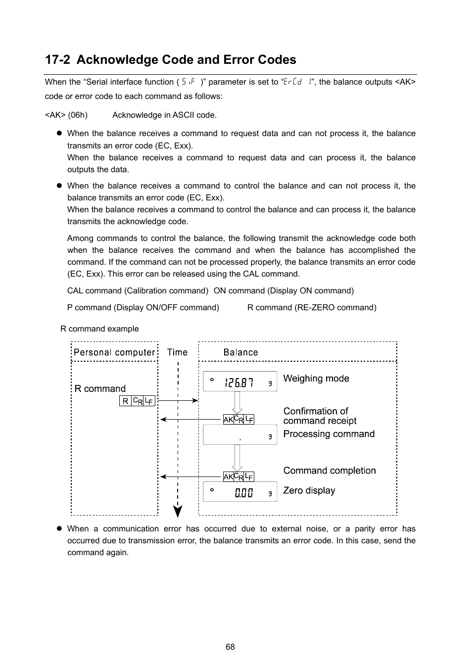 2 acknowledge code and error codes | Rice Lake GX Series, A&D Weighing User Manual | Page 70 / 86