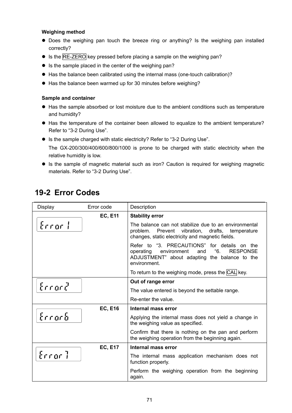 2 error codes | Rice Lake GX Series, A&D Weighing User Manual | Page 73 / 86