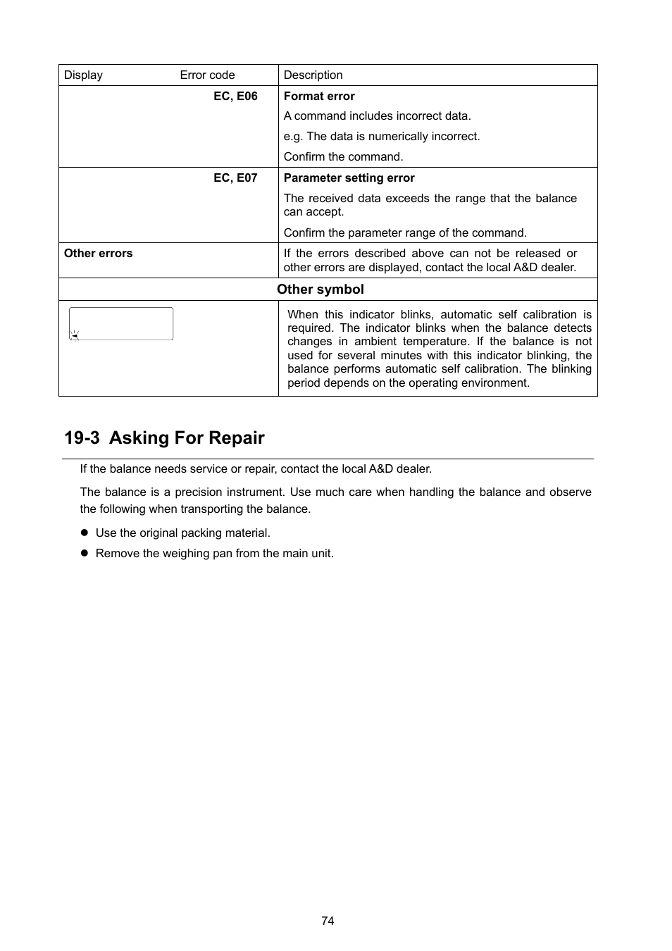 3 asking for repair | Rice Lake GX Series, A&D Weighing User Manual | Page 76 / 86