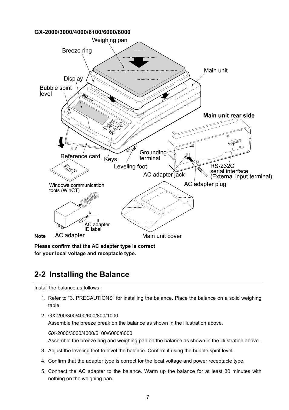 2 installing the balance | Rice Lake GX Series, A&D Weighing User Manual | Page 9 / 86