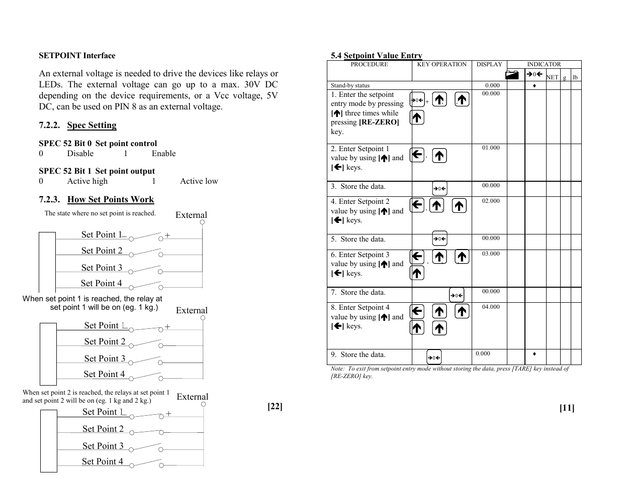 4 setpoint value entry, Spec setting, How set points work | External | Rice Lake Digi DI-28SS Bench Scale User Manual | Page 13 / 18